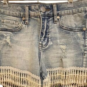 🔥💙Mashed Potatoes denim shorts with pearl embellishments. Size 24; 2” inseam